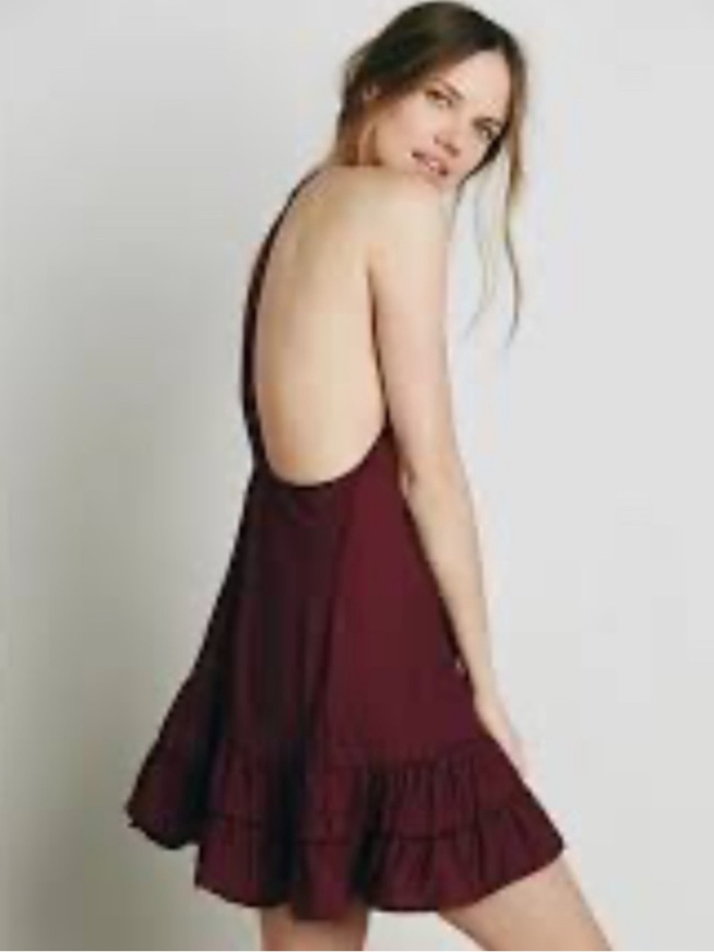 Intimately Free People Raven Ruffle Swing Slip Mini Dress Wine Size L - Picture 2 of 7
